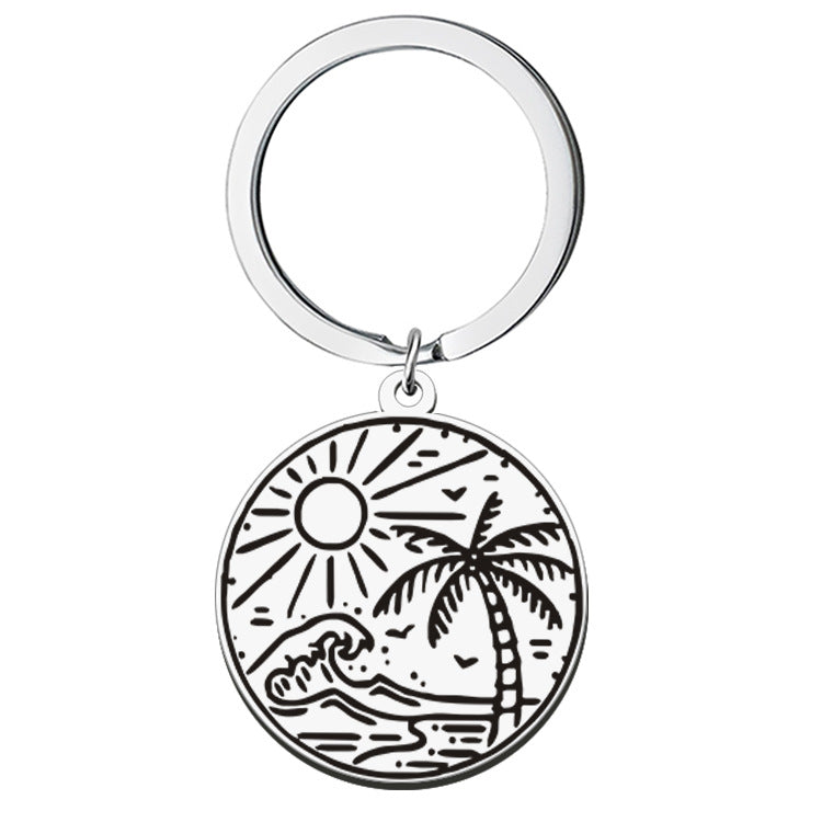 Wholesale Outdoor Travel Scenery Stainless Steel Round Plate Necklace Keychain